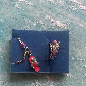 Pink and Green Sandal Pendant anklet and ring set